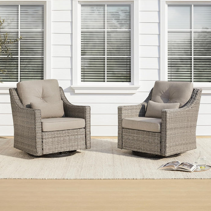 2 Pieces Patio Wicker Chairs, 360° Rocking Swivels Outdoor Rattan Chair with Thickened Cushions for Backyard, Poolside, Garden or Porch