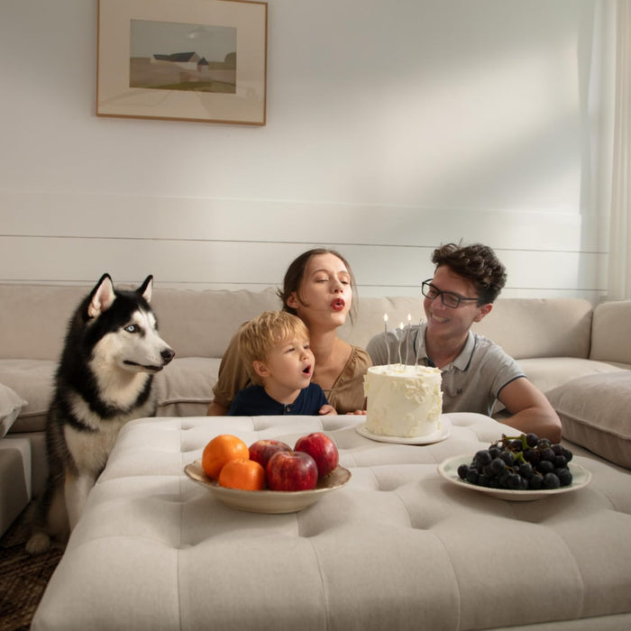 Large Square Storage Ottoman Bench, Tufted Upholstered Coffee Table with Lift Top & Solid Wood Legs, Oversized Storage Ottomans Toy Box for Living Room (Beige)