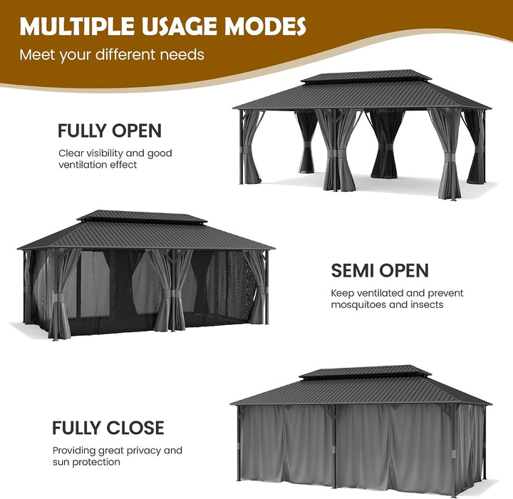 12x20 Ft WeatherResistant Outdoor Gazebo With Curtains