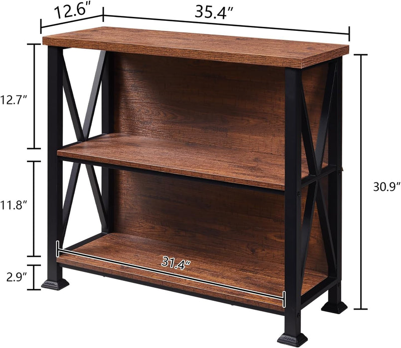 Hombazzar 3 Tier Bookshelf,35.4" Wide Short Bookshelf,Brown