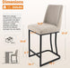 Counter Height Bar Stools Set of 2, 24 Inch Seat Height Bar Chairs for Kitchen Island, Linen Fabric Upholstered Barstools with Metal Feet for Dining Room, Sand Color