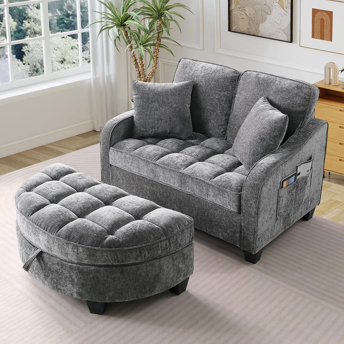 Oversized Chaise Lounge Chair Gray Chenille Tufted