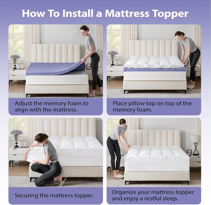 5 Inch Queen Memory Foam Mattress Topper Pro Dual Layer 3 Inch Cooling Gel Egg Crate Memory Foam plus 2 Inch Pillow Top Medium Firm with Deep Pocket