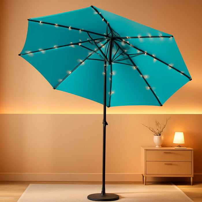 Solar Patio Umbrella 40 LED Lighted Outdoor Umbrella Table Market Umbrella with Push Button Tilt and Crank, Solar Umbrella with Sturdy Pole&Fade Resistant Canopy, Easy to Set