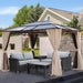 10X12 Gazebo, Hardtop Gazebo, Single Roof Pergolas Metal Aluminum Frame UV 50+ Outdoor Canopy with Mosquito Netting and Curtains, Outdoor Shelter for Garden, Lawn, Backyard