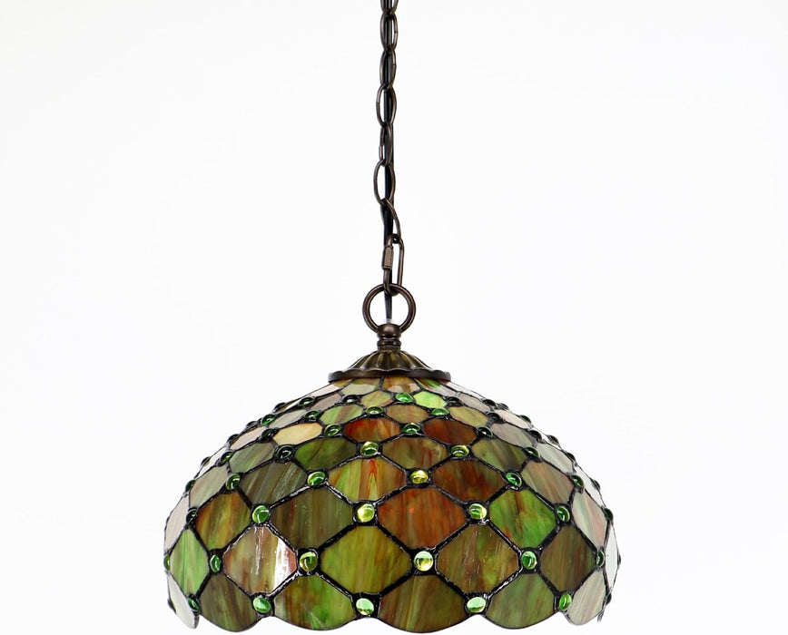 Tiffany Style Plug in Hanging Lamp Green Pearl Stained Glass 180 Inch