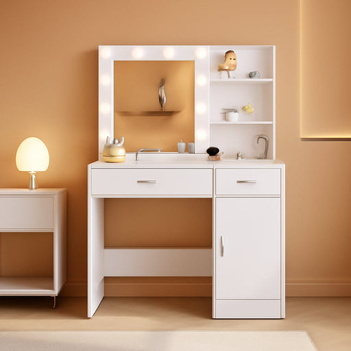 White Vanity Desk With Dimmable Hollywood Lighting