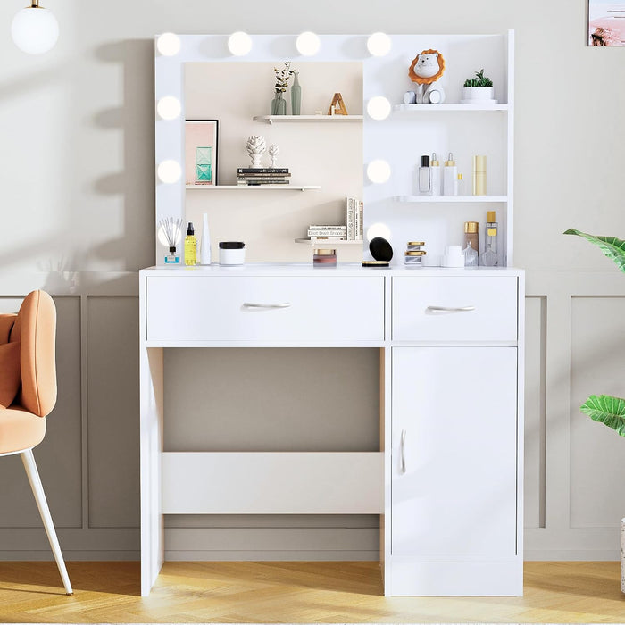 White Vanity Desk With Dimmable Hollywood Lighting