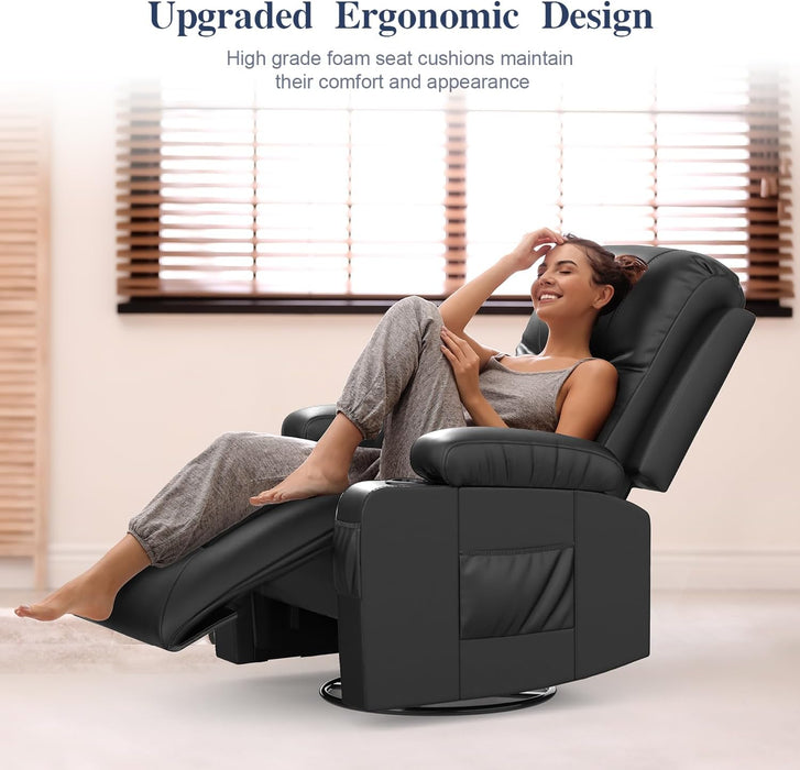 Black Swivel Recliner with Massage & Heat