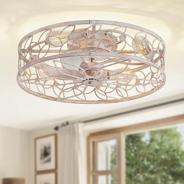 Contemporary 23 Inch White Gold Caged Ceiling Fan