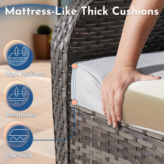 icker Patio Furniture Set with Swivel Rocker Chairs Outdoor Loveseat Sofa and Rattan Coffee Table, 5 Pieces Outdoor Conversation Sets for Patio Porch Deck Backyard Poolside, Light Gray