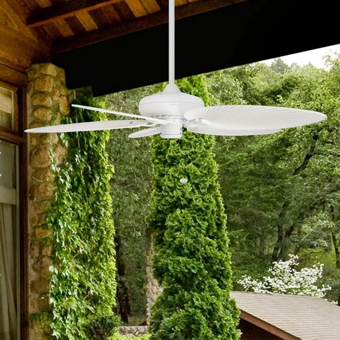 Ceiling Fans Palm Island Tropical 52 Inch Ceiling Fan, Outdoor Ceiling Fan with Pull Chain, Dual Mount 5 Palm Leaf Blade Design, ETL Wet Rated, White (50200-01)