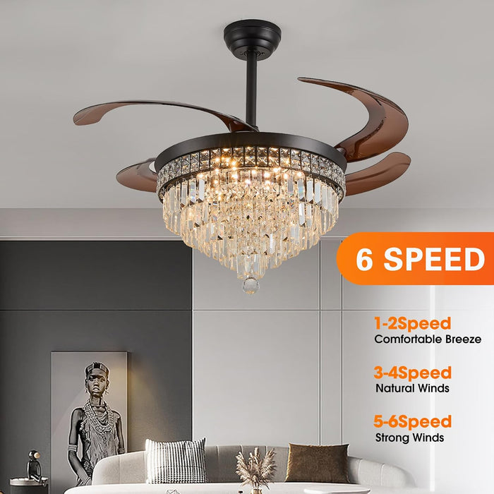 48" Crystal Retractable Ceiling Fan with Light - (Glam, Black)