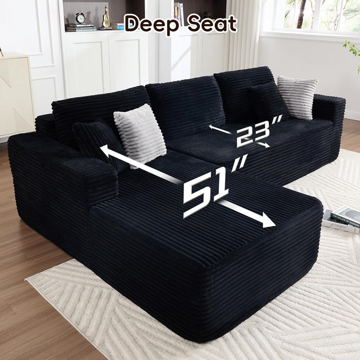 108 Inches LeftFacing HighEnd Sectional Sofa Black