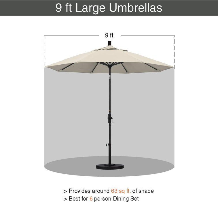 9' round Aluminum Market Umbrella, Crank Lift, Push Button Tilt, White Pole, Antique Beige Olefin