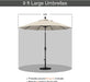 9' round Aluminum Market Umbrella, Crank Lift, Push Button Tilt, White Pole, Antique Beige Olefin