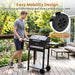 Charcoal Grill with 2 Side Tables, 284 Sq.In. Outdoor Smoker BBQ Grill with Thermometer, Bottle Opener & Wheels, Mobile Cooking Grill for Camping Picnic Party, Black