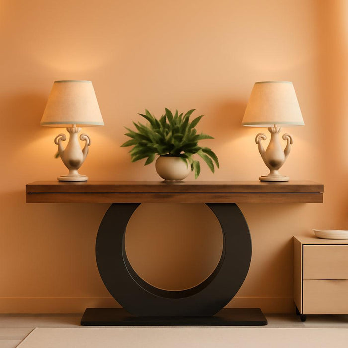 63-Inch Console Sofa Table, Rustic Industrial Farmhouse Entryway Table, Narrow Long Couch Console behind Sofa with Black Circle Base for Living Room Hallway, Rustic Brown