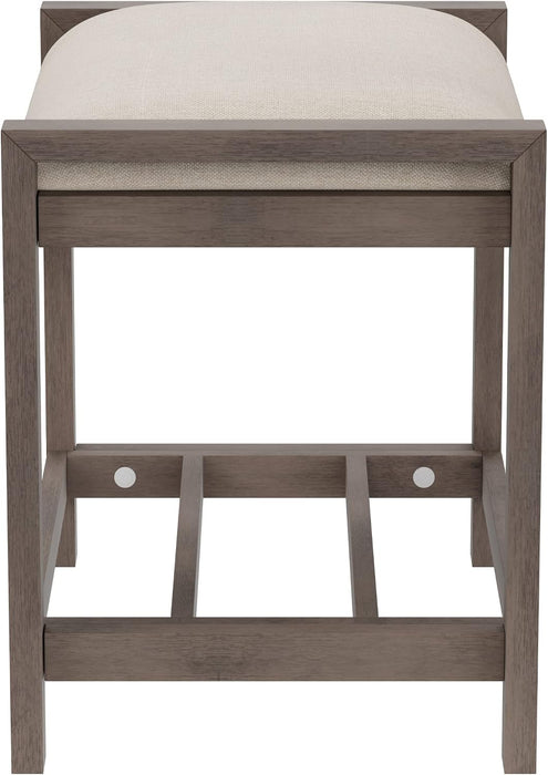 Gray Upholstered Vanity Stool With Linen Upholstery