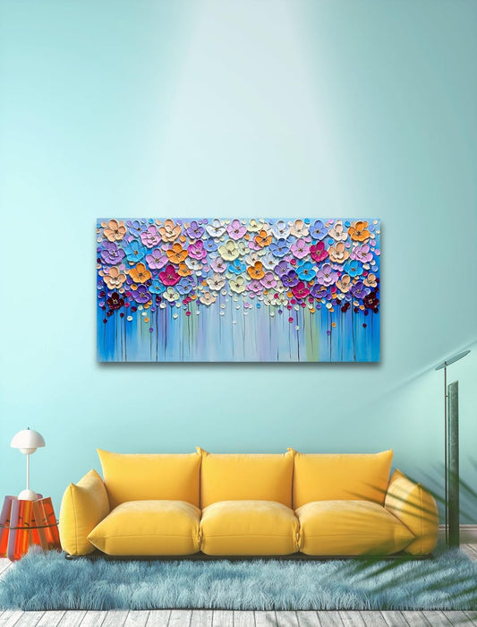 3D Paintings, Modern Abstract Oil Painting Hand Painted on Canvas Abstract Artwork Picture Wall Decoration for Living Room - Gorgeous Flowers Wall Art-24X48 Inch