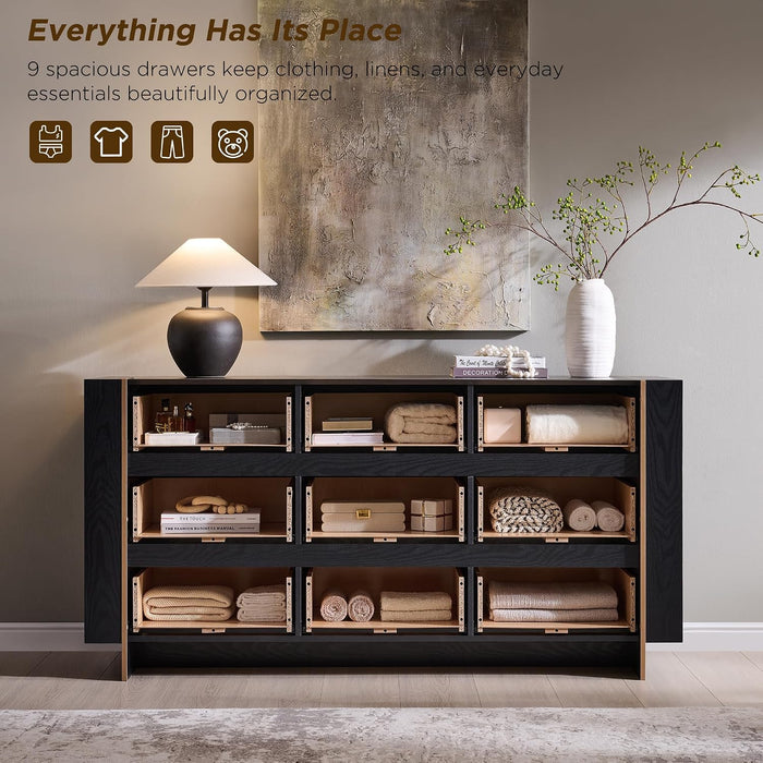 63" Modern 9 Drawer Dresser for Bedroom, 20" Depth for More Storage