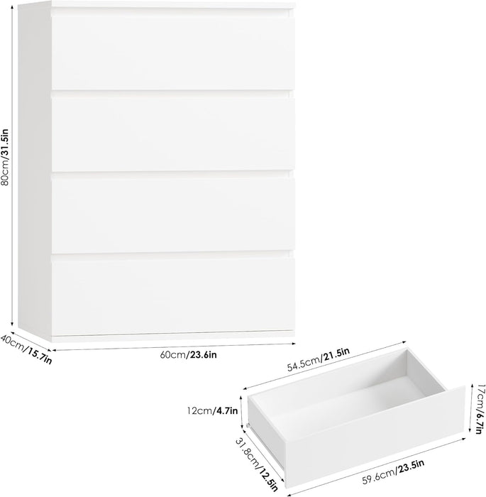White 4 Drawer Dresser 31.5H UltraMinimalist Cabinet