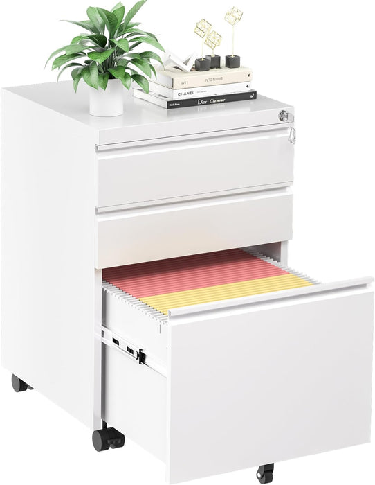 Locking 3-Drawer Rolling File Cabinet