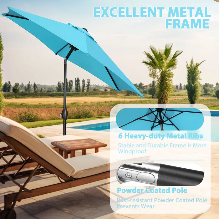 9Ft Outdoor Patio Umbrella 6 Ribs with Tilt & Crank Patio Table Umbrella for Patio, Garden and Poolside, Blue