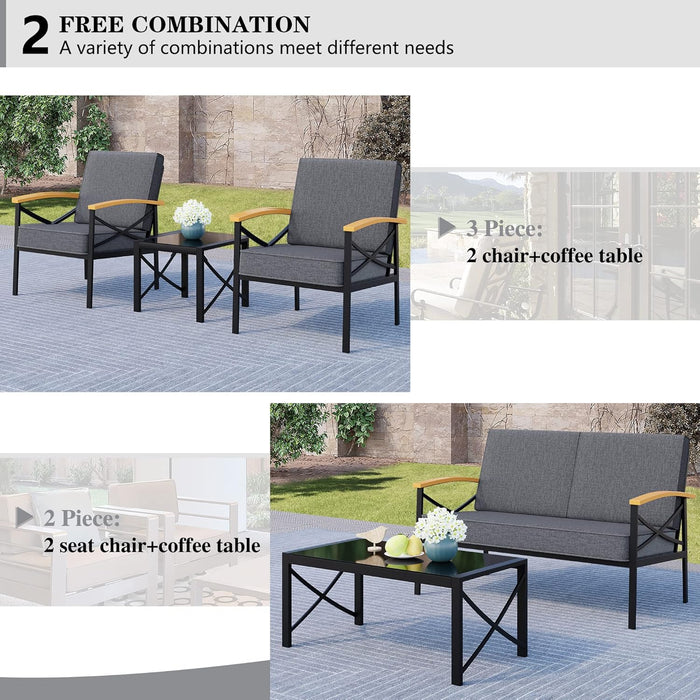 5 Piece Outdoor Metal Patio Furniture Sectional Set, Outdoor Metal Furniture Patio Conversation Sets with Coffee Table for Patio,Backyard,Balcony