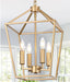 4-Light Gold Farmhouse Chandelier Iron Lantern Pendant Light