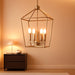 4-Light Gold Farmhouse Chandelier Iron Lantern Pendant Light