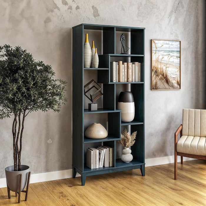 Geometrix Bookcase 72" H / 100% Solid Wood/Deep Ocean Blue Finish