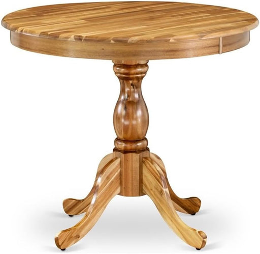 round Pedestal Dining Table, 36" W X 36" D X 30" H, Solid Acacia Wood, Natural Finish, Mid-Century Style, Durable Rubberwood Base, Ideal for Kitchen or Dining Room