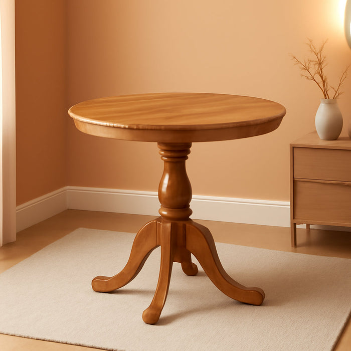 round Pedestal Dining Table, 36" W X 36" D X 30" H, Solid Acacia Wood, Natural Finish, Mid-Century Style, Durable Rubberwood Base, Ideal for Kitchen or Dining Room