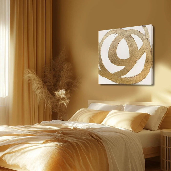 Contemporary Neutral Artwork Line Wall Hangings Decor Gold Wall Paintings 28"X28" Decoration for Bedroom Wall Office Decor