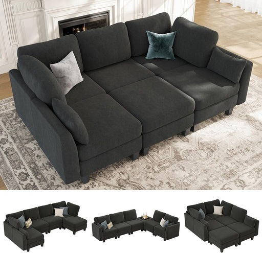 Dark Charcoal Contemporary Six Seater Sleeper Sofa