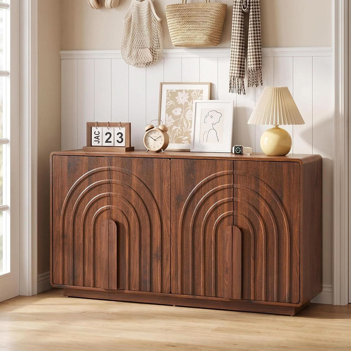 63" Sideboard Buffet Cabinet with Storage, Modern Credenza with 4 Doors & Adjustable Shelves, Large Console Table for Dining Room, Kitchen and Living Room (Walnut)