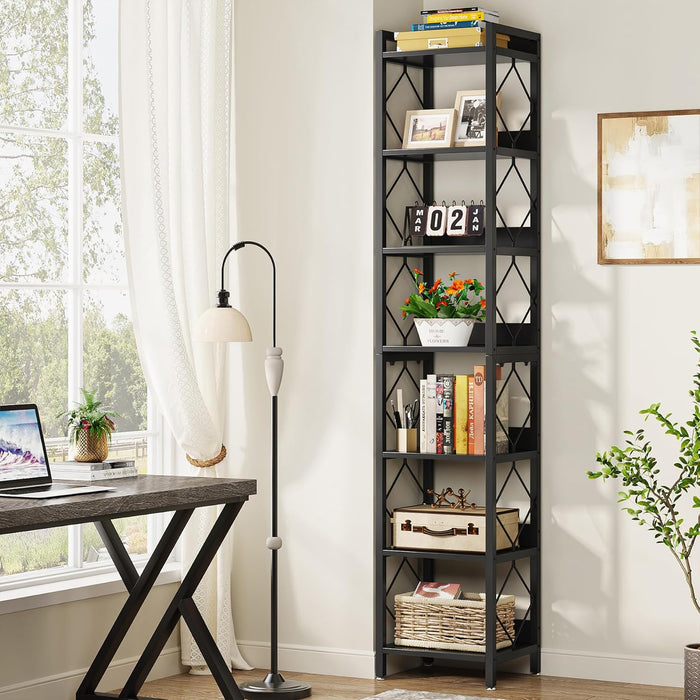 Tribesigns 78.7 Inch Tall Skinny Narrow Bookshelf Bookcase, Black | 7 Tier Bookcase for Small Spaces, Freestanding Display Shelves, Multifunctional Corner Storage Organizer for Home Office