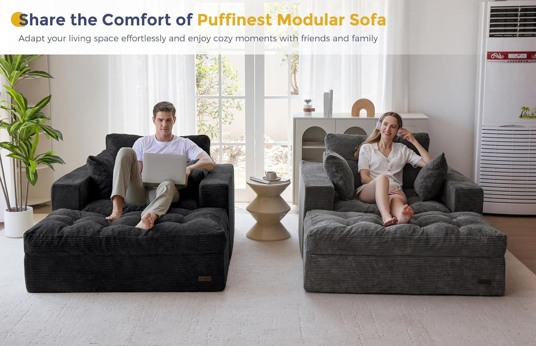 Black Luxurious Modular Sectional Sofa With Chaise