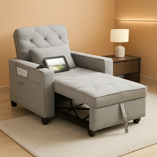 CharcoalGrey Convertible Sleeper Chair With USB Ports