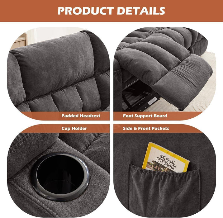 Recliner Sofa with Cup Holders for Living Room 3 Seat Manual Oversized Recliner Chiar with Ergonomic, Side Pocket for Adult