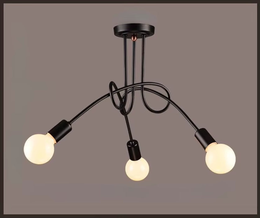 Retro Chandelier Wrought Iron LED Ceiling Lamp Black and White E27 Light Living Room Modern Decoration Home Lighting Fixture