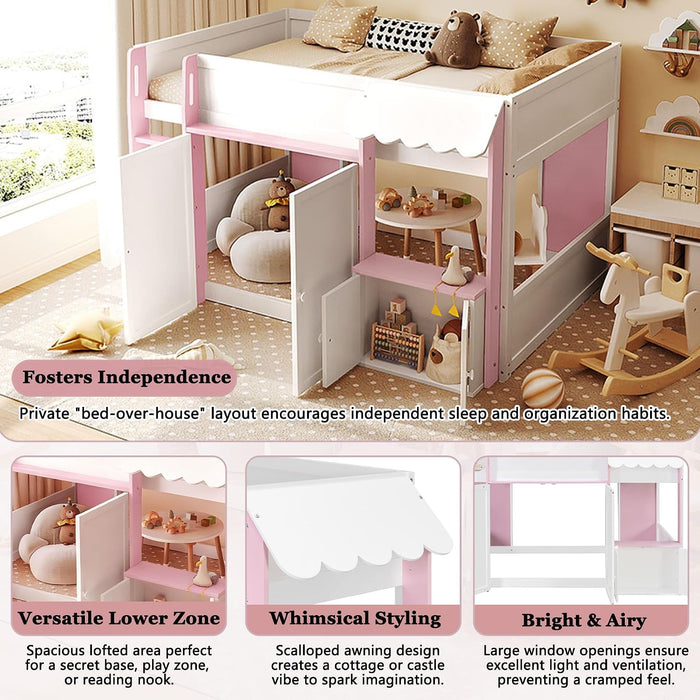 Fullsize Loft Bed With Expanded Storage PinkFinish