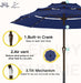 9Ft 3-Tier Patio Umbrella with Solar Lights, Table Umbrella Outdoor Patio with Easy Crank & Tilt, 8 Sturdy Ribs, UV Protection, 32 LED Lights for Deck, Poolside, Market (Navy Blue)