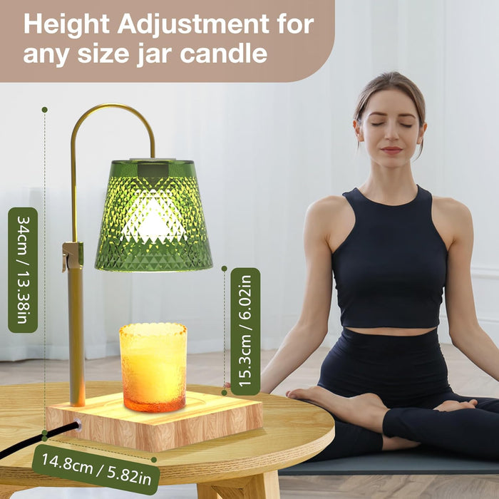 50W Candle Warmer Lamp with Timer & Dimmer - Electric Wax Melt Warmer, Adjustable Height, Wood Base, 2 Bulbs, Gift Packaging for Christmas, Birthday, Home Decor, Mother'S Day, Bedroom(Green)