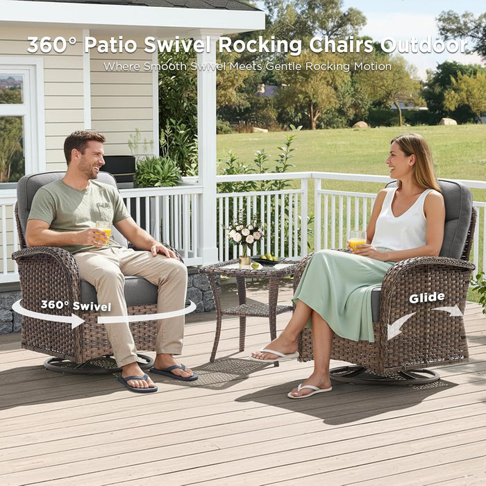 10 Pieces Luxury Patio Furniture Set with 42.5" Fire Pit Table, 6-Inch Thick Cushions Wicker Outdoor Furniture with Swivel Patio Chairs Set of 4, Outdoor Patio Conversation Set for Garden Deck, Gray