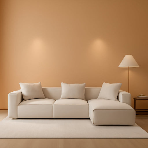Luxury Modular Sectional Living Room Sofa Set, Modern Minimalist Style Couch with Ottoman and Chaise, L-Shape, Linen-Like Cream