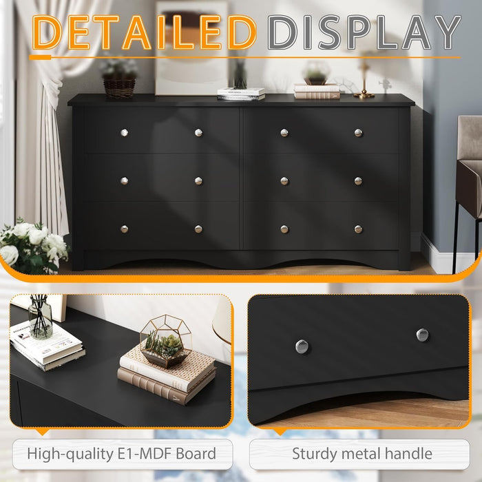 Black TV Stand with 6 Drawers