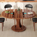 59" Extendable round Dining Table for 6-8, Kitchen Table with Sturdy Double Arc Base & Backboard Clasp Desktop, Mid-Century Modern Dinner Table, Kitchen Dining Room, Space Saving, Walnut