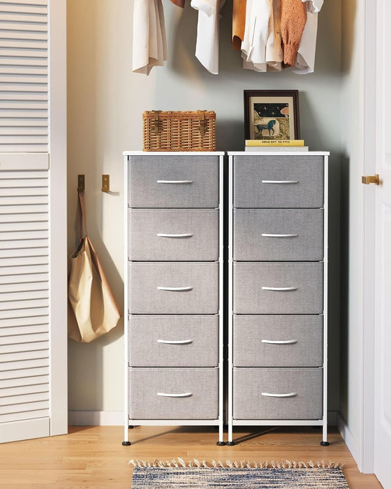 Dresser for Bedroom with 5 Storage Drawers, 48" Tall Dresser Chest of Drawers Fabric Dresser with Sturdy Steel Frame, Light Grey